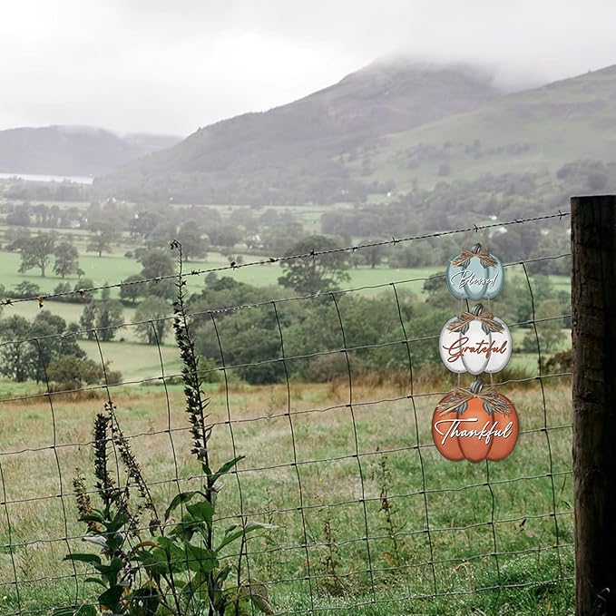 3 Pieces Pumpkin Decor Grateful Thankful Blessed Wall Signs,Rustic Hanging Welcome Door Sign for Autumn Harvest Thanksgiving Halloween Door Wall Decoration Indoor Outdoor Fall Decor for Home