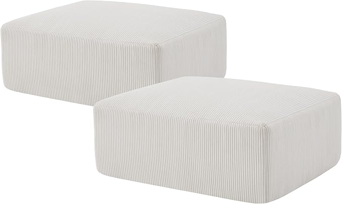 40" Square Stuffed Ottoman Pouf for Sofa Couch, Corduroy Poufs with Foam Chunk Filling, Furry & Fluffy Foot Stool Movable Ottoman. 40 * 31 Floor Poufs Foot Rest for Living Room, Beige