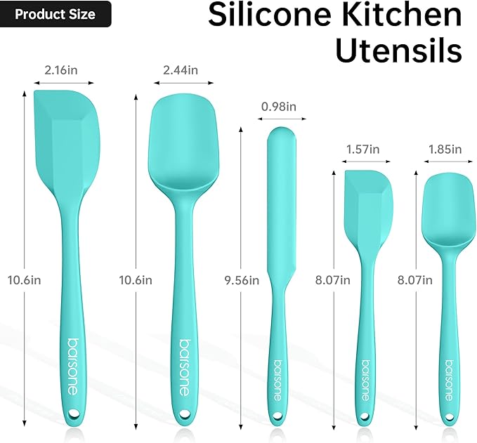 Barsone 5-Piece Silicone Spatula Set（ Heat Resistant 446°F Food Grade BPA Free, Nonstick Cookware Safe Dishwasher Safe Kitchen Tools for Baking, Cooking, Stirring, Blue）