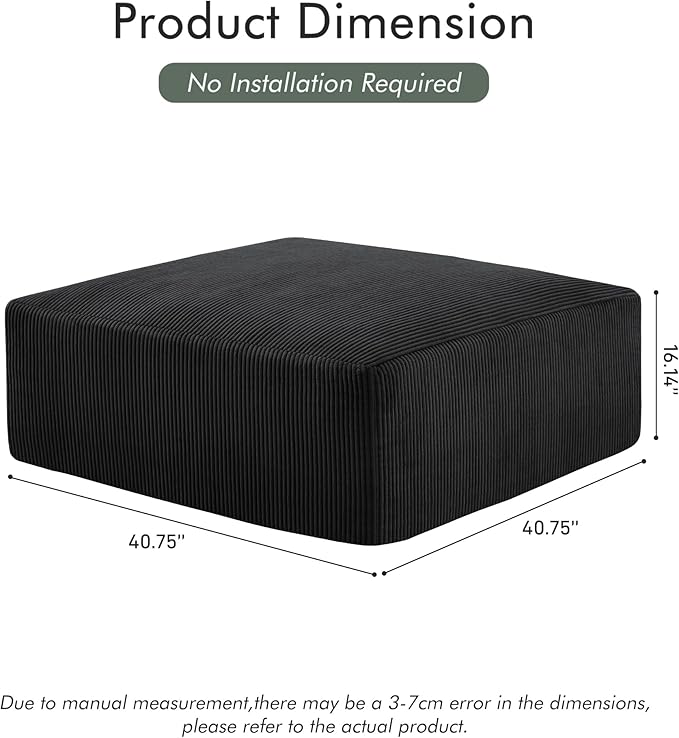 40" Square Stuffed Ottoman Pouf for Sofa Couch, Corduroy Poufs with Foam Chunk Filling, Furry & Fluffy Foot Stool Movable Ottoman. 40 * 40 Floor Poufs Foot Rest for Living Room, Black