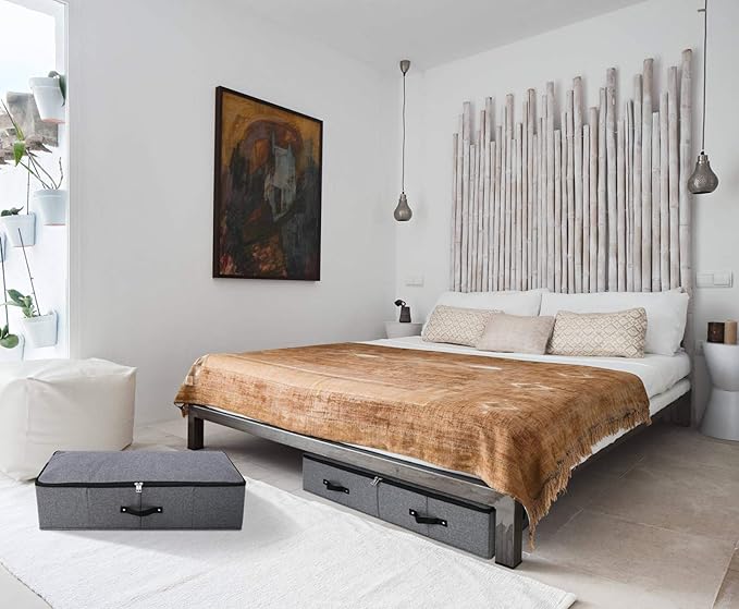 2PCS Foldable Blankets Clothes Comforters Storage Bin Organizer with Plastic Support Liner for Blankets, Towels, Comforter, Sweaters, Linen Sheets, Wrapping Paper, Black Grey