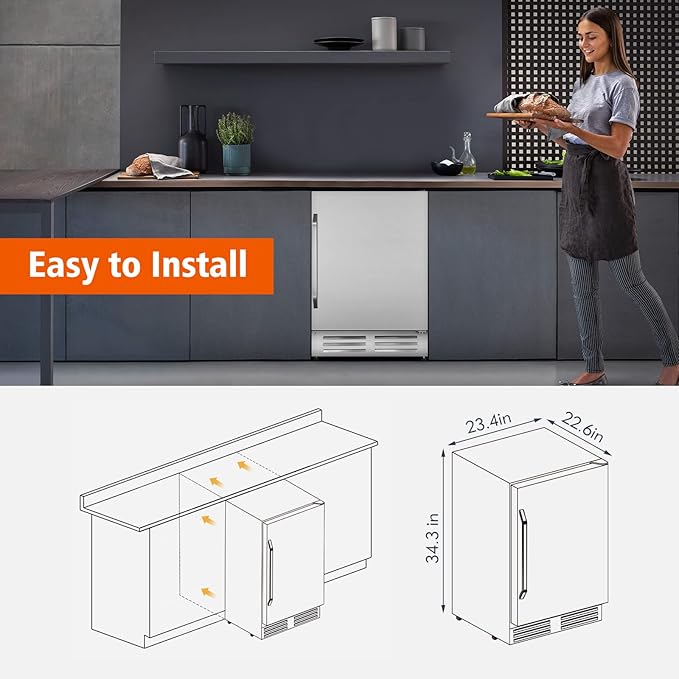 24 Inch Outdoor Beverage Refrigerator Cooler,Stainless Steel Wide Refrigerator for 210 Cans,Fit Perfectly for 24" Space Built-in Counter or Freestanding with powerful and quiet cooling system