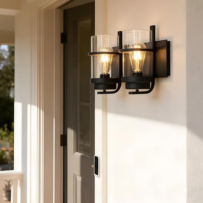 Bathroom Vanity Light Fixtures,2 Light Bathroom Vanity Lights,Black Farmhouse Sconce Over Mirror(Bulbs not Included)