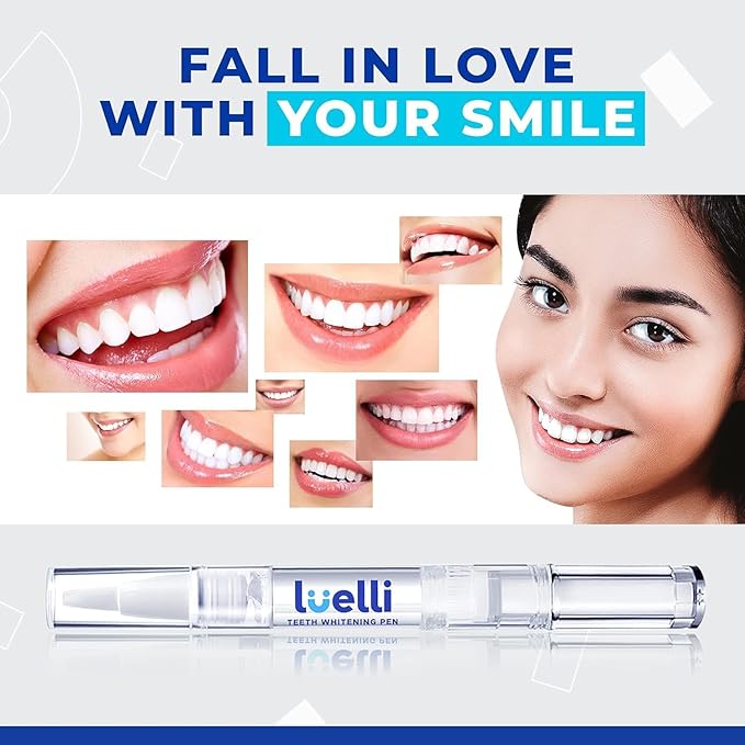 Luelli Teeth Whitening Pen, 20+ Uses - Travel Size Professional Tooth Whitener Serum, Extra Strength Organic Teeth Bleaching Gel for Sensitive Teeth, Instant Stain Removal, Simply White Smile, 4 Count