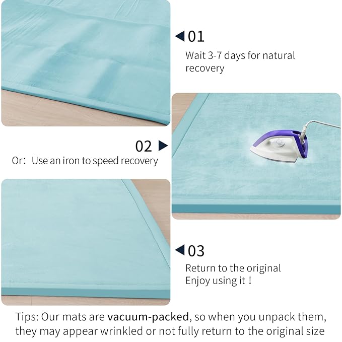 ACOMOPACK Baby Play Mat for Floor 1.3" Thick Memory Foam Play Mat 79"×157 Tummy Time Crawling with Non-Slip Bottom for Living Room,Nursery,Soft Velvet Playpen Mats for Kids,Infants（Light Blue）