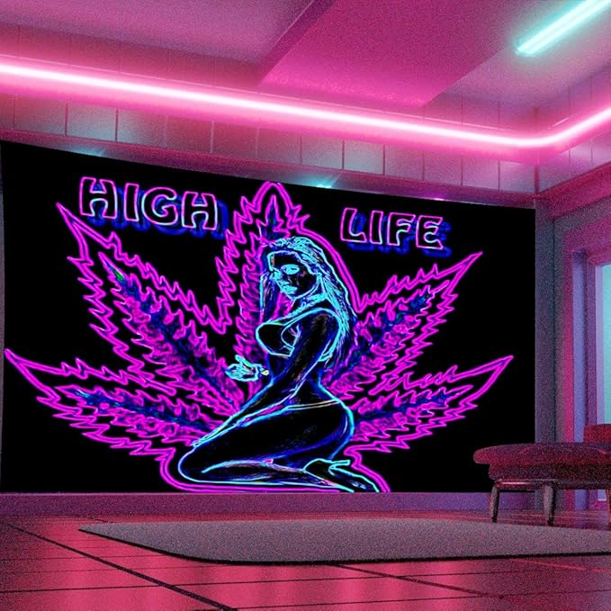 ADDWel Blacklight Tapestry for Bedroom, Tapestry Glow In The Dark, UV Reactive Black Light Posters Wall Hanging for Bedroom Dorm Living Room Backdrop Decor