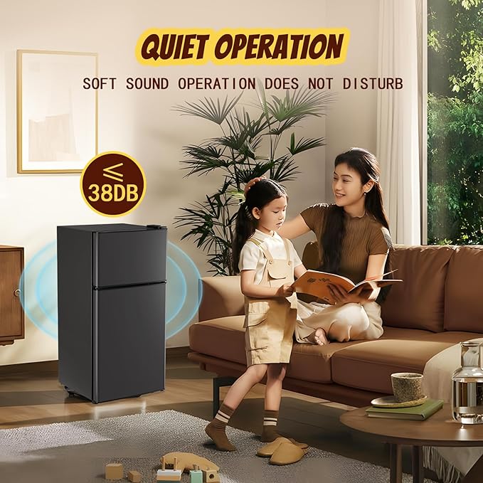 2.4 Cu.ft Mini Fridge with Freezer Compact Fridge Refrigerator Dual Door Small Fridge Senven Temp Gear Removable Shelves Dark Grey