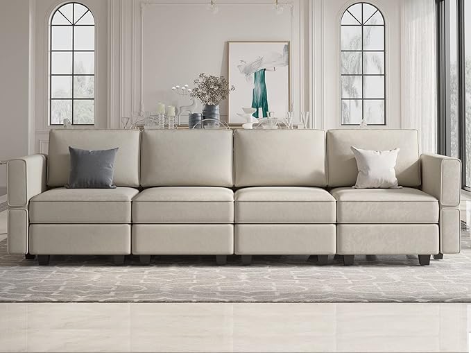 Belffin Modular Sofa Couch with Storage Seats Sectional Sofa Velvet Sofas for Living Room Grey
