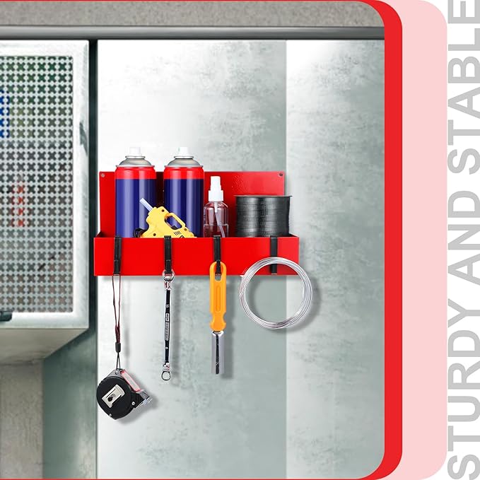 3 Pack Magnetic Garage Organizer Spice Rack for Refrigerator - 20 lb Capacity Shelf Hanging Heavy Duty Fridge Side for Organize Garage Tools, Red