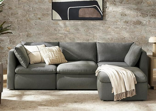 mopio Oversized Modular Sectional Sofa with Fully Removable Covers and Storage, Convertible U, L-Shaped and Sleeper Sectional, Modern Couches with Ottoman Chaise (Stone Gray Fabric, 4 Seats, L)