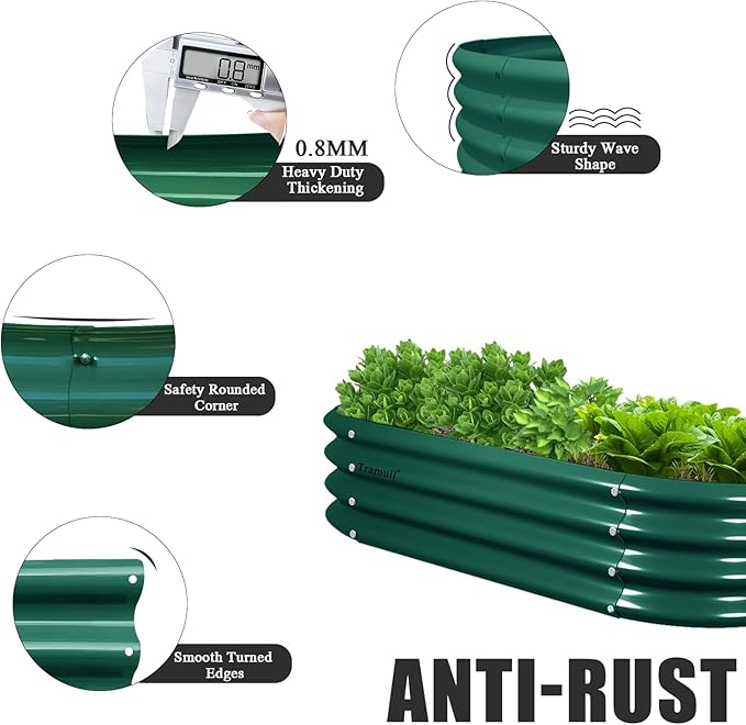 2 Pack 4x2x1FT Galvanized Raised Garden Bed Kit Oval Metal Ground Planter Box Outdoor Bottomless Planter Raised Beds for Vegetables Flowers Herbs Fruits, Green