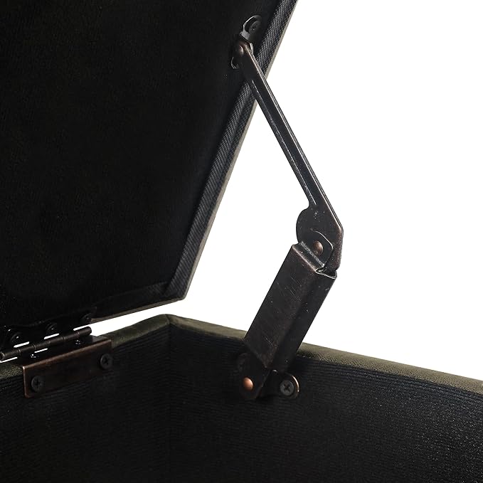 Adeco Fabric Storage Ottoman Bench with Solid Wood Legs, 17.7" Square Olive Green Leathaire Cube Foot Stool, Upholstered Button Tufted Vanity Chair with Hinged Lid for Living Room, Bedroom, Dorm