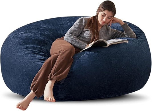 Bean Bag Chair 6Ft, Memory Foam Filled, Large Beanbag Chairs for Adults and Teens, Soft Sofa with Removable Flannel Cover, Round Couch for Living Room Bedroom College Dorm (Blue, 6FT-67×67"×24")