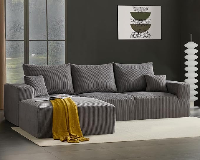 40" Square Stuffed Ottoman Pouf for Sofa Couch, Corduroy Poufs with Foam Chunk Filling, Furry & Fluffy Foot Stool Movable Ottoman. 40 * 40 Floor Poufs Foot Rest for Living Room, Grey