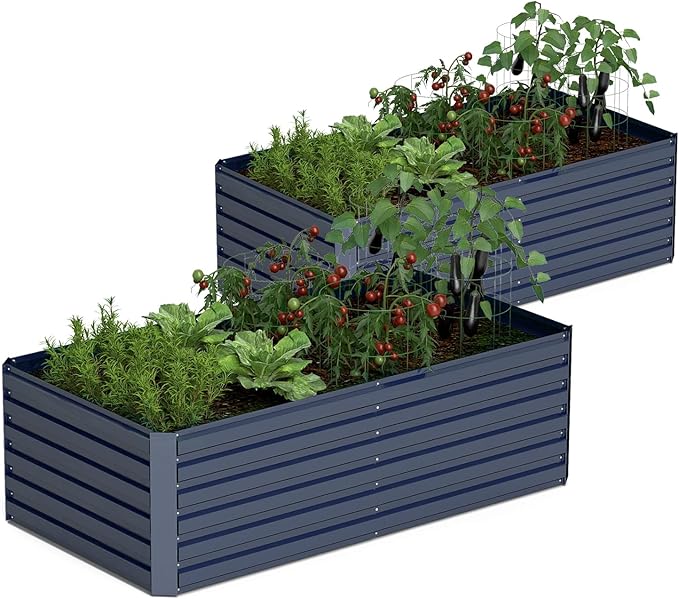 8x4x2 ft Outdoor Raised Garden Bed, Large Metal Planter Raised Beds, Planters for Outdoor Plants for Vegetables, Flowers, Herbs, Fruits, and Succulents.(2 Pcs,Blue)