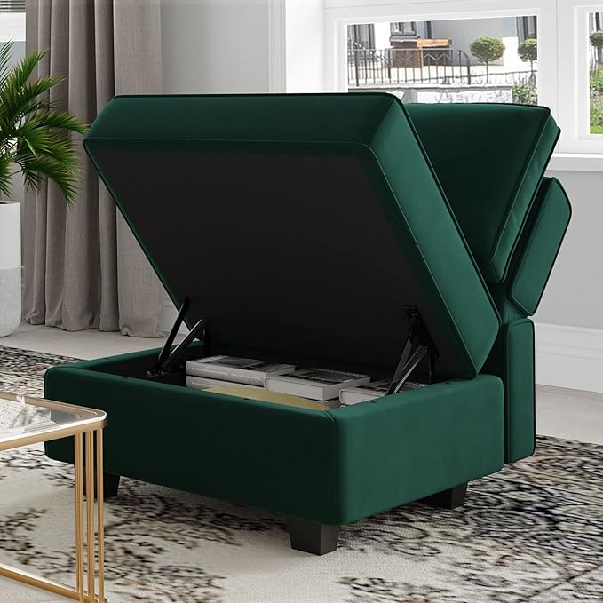 Belffin Modular Sofa Couch with Storage Seats Velvet 3 Seater Sofa for Living Room Green