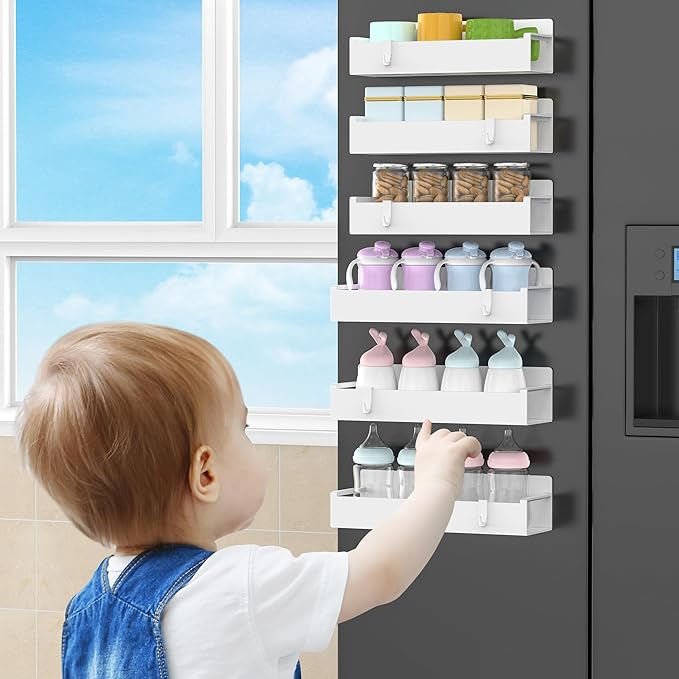 6 Pack Magnetic Spice Rack Organizer for Refrigerator and Oven, White Fridge Organizers and Storage for Kitchen