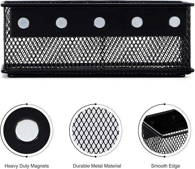 6.29'' × 2.28'' × 2.48 Black Magnetic Basket for Refrigerator Magnetic Organizer Holder Locker Organizer for Home Office Accessories Magnetic Basket for Whiteboard,Set of 4