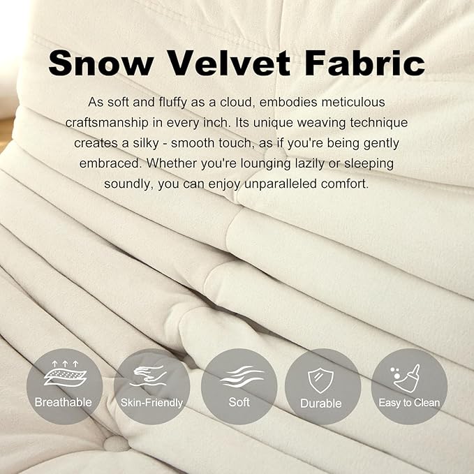 Bean Bag Chair for Adults, Lazy Floor Sofa Couch - Adult Size with Soft Waterproof Fabric for Living Room, Apartments, Reading Corner, Gaming, and Movie Venue (White)