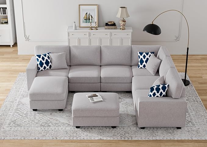 L Lengend Vansen Modular Sectional Sofa U Shaped Couch with Ottoman Modern Reversible Corner Sectional Couch for Living Room (Light Grey, U Shaped Sofa-3)