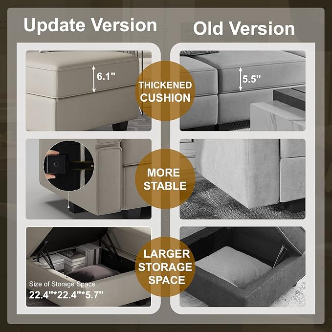 Belffin Convertible Sectional Sofa with Chaise Velvet L Shaped Sofa Couch Modular Sectional Sofa with Storage Grey