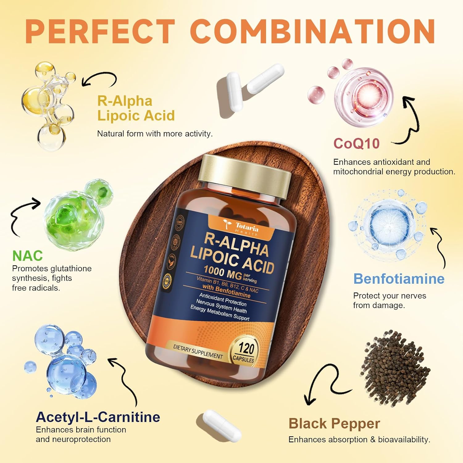 (2 Packs) R Alpha Lipoic Acid 1000mg with Benfotiamine - Sodium ALA Supplement for Neuropathy Support Nerve Health & Antioxidant, Cell Energy, Metabolism and Anti-Aging, Non-GMO, Gluten Free, Vegan