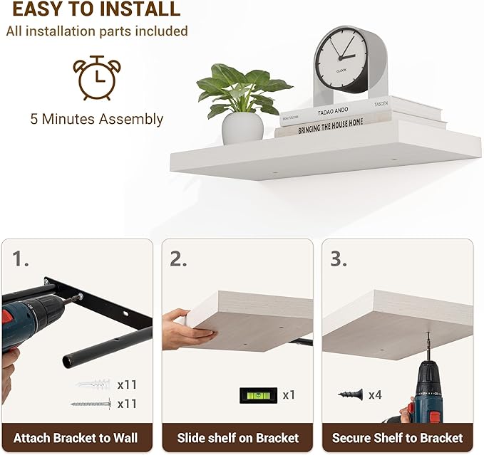 16 Inch Floating Shelves, 16"x9.25"x1.5" Inch Deep Floating Shelves for Wall, Wooden Shelves for Bathroom, Bedroom, Living Room, Cream White Oak