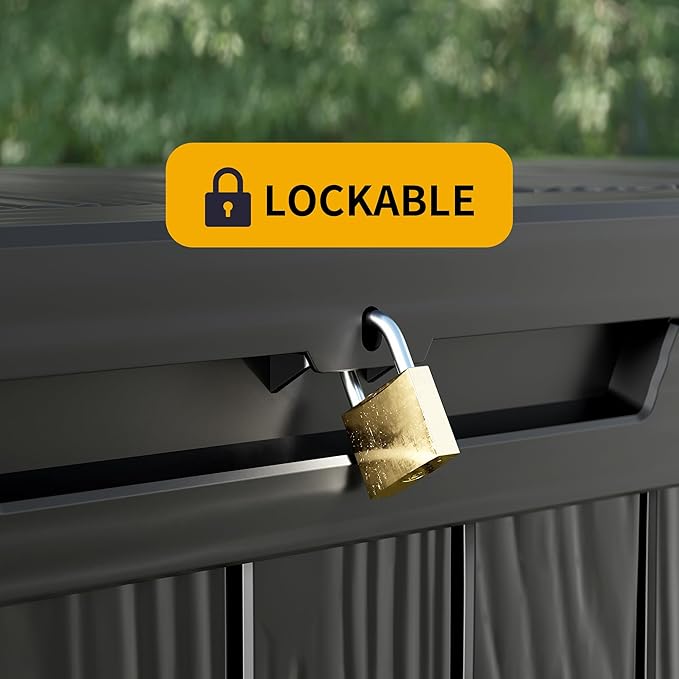 270 Gallon Outdoor Storage Box Patio Deck Box Waterproof, Resin Lockable Outside Large Storage Bin for Pool Cushion Furniture, Garden Tools UV-Resistant, Black