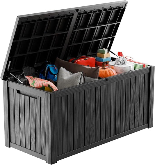 180 Gallon Deck Box Large Outdoor Storage for Patio Furniture,Outdoor Cushions,Garden Tools and Pool Supplies,Waterproof,Resin,Lockable(Black)