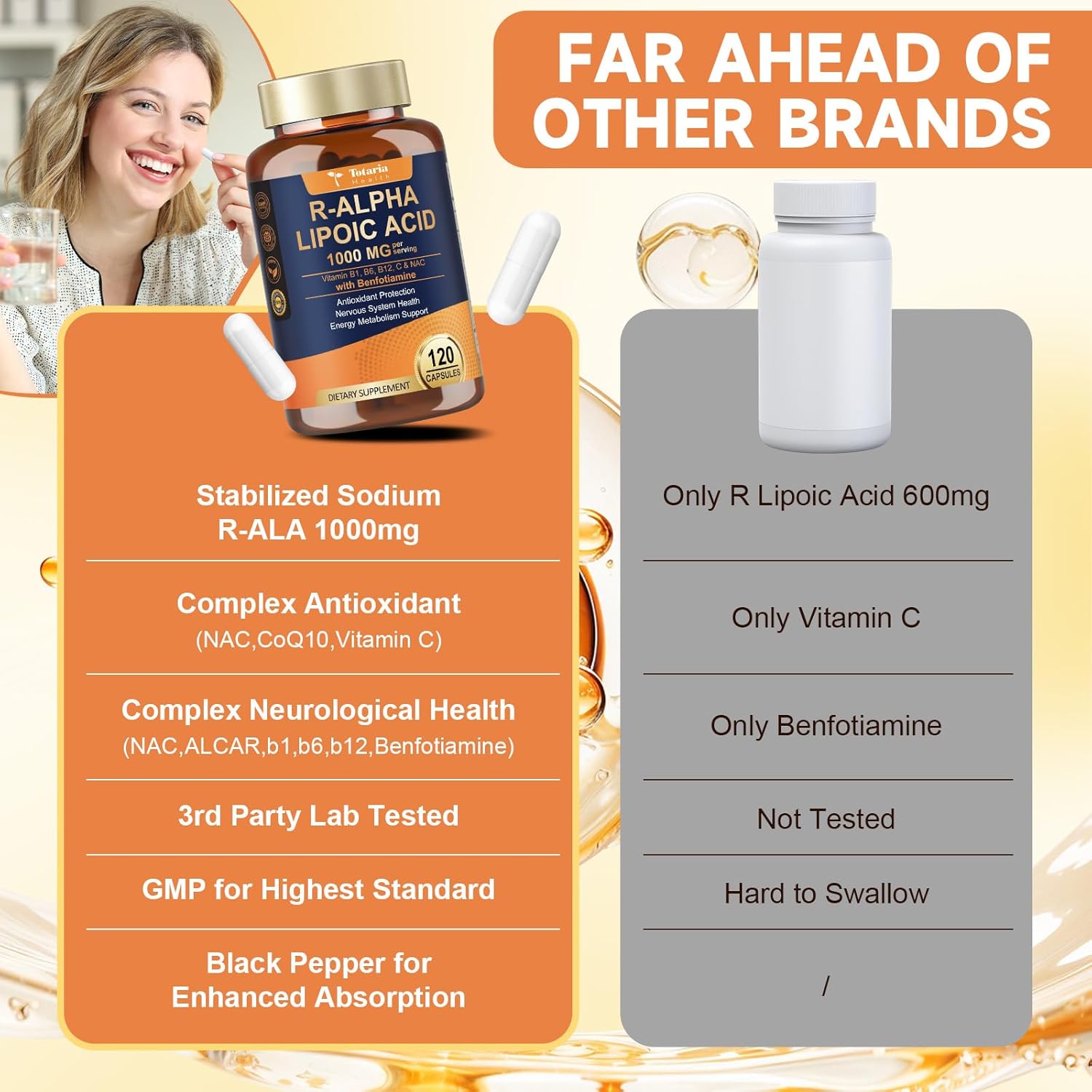 (2 Packs) R Alpha Lipoic Acid 1000mg with Benfotiamine - Sodium ALA Supplement for Neuropathy Support Nerve Health & Antioxidant, Cell Energy, Metabolism and Anti-Aging, Non-GMO, Gluten Free, Vegan