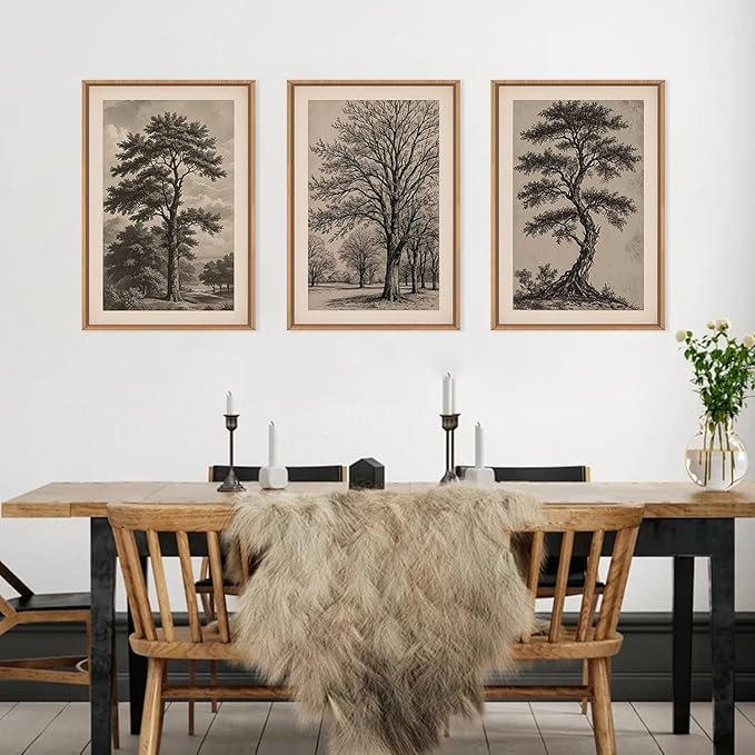 HPINUB Vintage Sketch Tree Framed Canvas Wall Art Set,Modern Nature Botanical Wall Decor, Antique Wilderness Tree Artwork,Minimalist Neutral Art Prints for Living Room,Bedroom,Farmhouse-16 x24 x3
