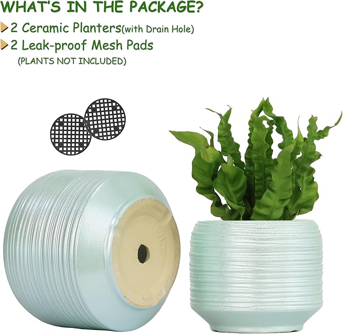 8 Inch + 6 Inch Ceramic Plant Pots Indoor with Drainage – Flower Pot Set, Decorative Indoor Planters for House Plants and Garden Use