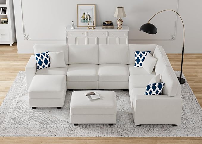 L Lengend Vansen Modular Sectional Sofa U Shaped Couch with Ottoman Modern Reversible Corner Sectional Couch for Living Room (Cream, U Shaped Sofa-3)