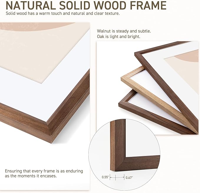 27x40 Poster Frame Set of 2 Natural Solid Walnut Photo Frames with 24x36 Removable Mat Wall Hanging Large Handcrafted Frame with HD Plexiglass Wall and Tabletop Display Large Picture Frame