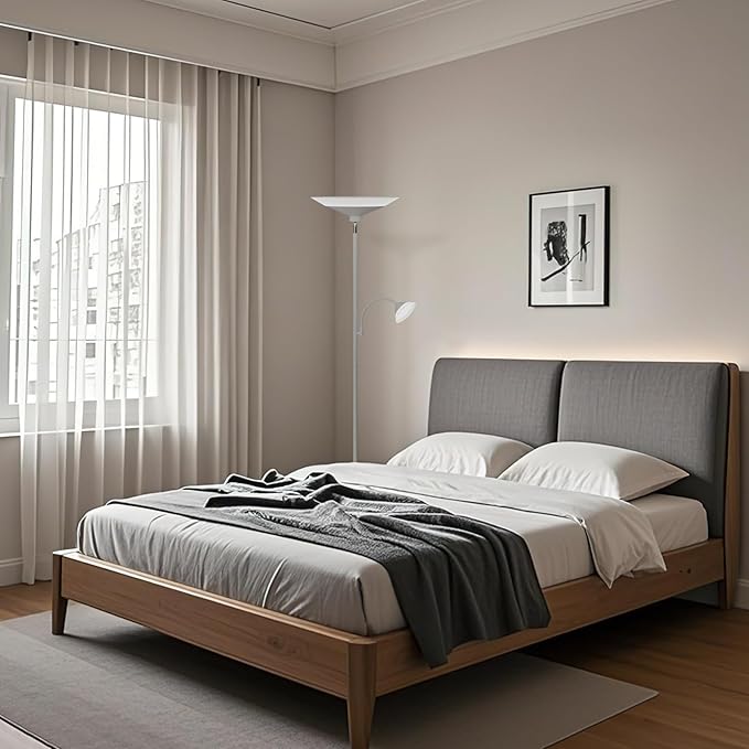 Sliver Gray Torchiere Floor Lamp with Reading Light, 4 Color Temperatures, Dimmable & Individual Light Control Standing Lamp, 34W Bright Tall Lamp with Remote for Living Room Bedroom Office