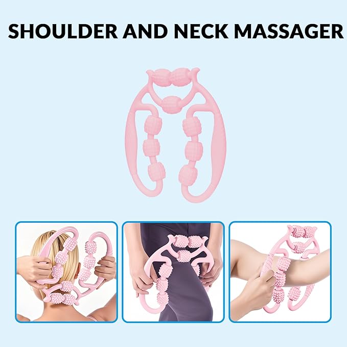 7 in 1 Foam Roller,Products Include Foam shafts,Muscle Roller Bars,Leg Massagers,Fascia Balls,Stretch Bands,8-Shaped Resistance Bands,are Used for Full-Body Relax,Yoga(White Pink Blue) (Pink)