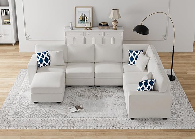 L Lengend Vansen Modular Sectional Sofa U Shaped Couch with Ottoman Modern Reversible Corner Sectional Couch for Living Room (Cream, U Shaped Sofa-2)