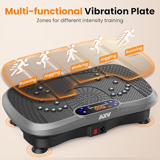 AXV Vibration Plate Fitness Platform Exercise Machine Vibrating Lymphatic Drainage Shaking Full Body Shaker Workout Vibrate Stand Shake Board Sport Gym for Weight Loss Fat Burner for Women Men
