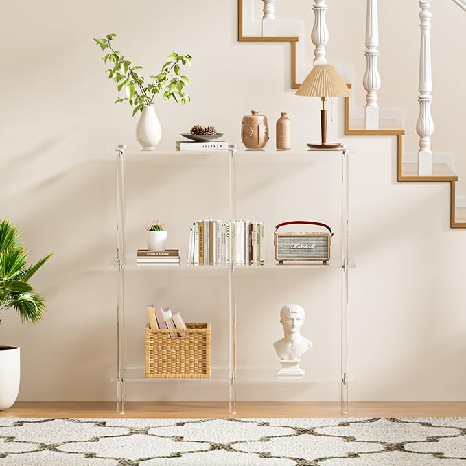 Acrylic Console Table, 29.53" Modern Entryway Table with Storage Shelves, 3 Tier Layer Storage for Foyer, Living Room, Clear.