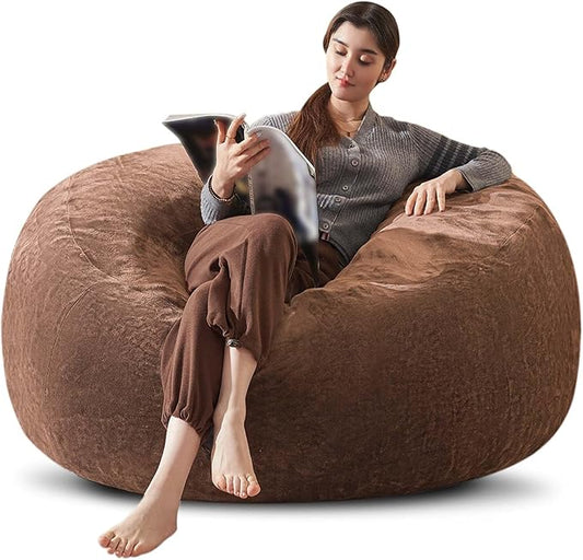 Bean Bag Chair 4Ft, Memory Foam Filled, Large Beanbag Chairs for Adults and Teens, Soft Sofa with Removable Flannel Cover, Round Couch for Living Room Bedroom College Dorm (Coffee, 4FT-47×47"×24")