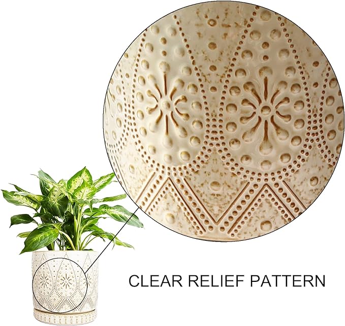 8 Inch Indoor Plant Pot with Drainage Holes and Saucers, Ceramic Planter for Plants, Succulent Orchid Flower Pots