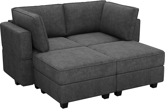 Bellfin Modular Sectional Sleeper Sofa Convertible Sofas with Storage Ottomans Small Sectional Couches for Living Room. Black Couch