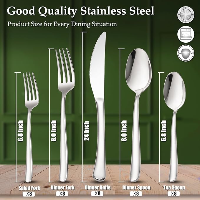 Aisoso 40-Piece High-End Silverware Set with Forks Spoons and Knives, Stainless Steel Serving Utensils for 8 with Mirror Finished Handle, Durability and Dishwasher Safe for Restaurant, Weddings