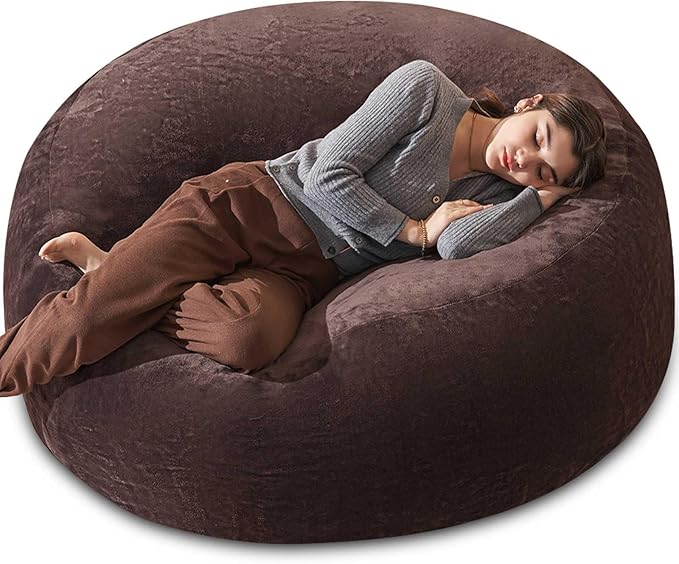 Bean Bag Chair 4Ft, Memory Foam Filled, Large Beanbag Chairs for Adults and Teens, Soft Sofa with Removable Flannel Cover, Round Couch for Living Room Bedroom College Dorm (Brown, 4FT-47×47"×24")