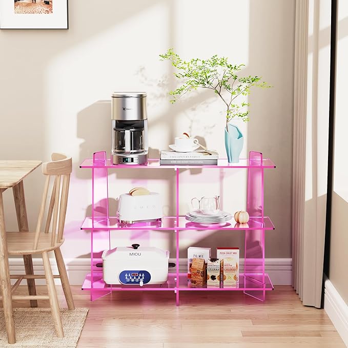 Acrylic Bookshelf, Small 3 Tier Open Bookcase for Small Spaces,Sofa Table, Hallway Entry Table for Home Living Room (Pink, 39.4'' x 11.8'' x 31.5'')