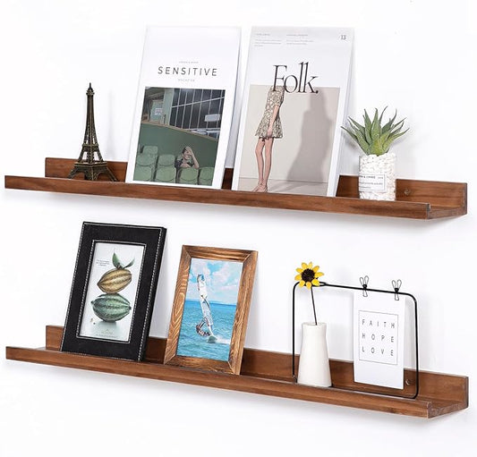 AZSKY Floating Shelves for Wall Bookshelf Wall Mount Light Walnut Picture Ledge Shelf 36 Inch Photo Picture Frames Display and Storage Shelves a Set of 2 for Bedroom Living Room Bathroom Kitchen