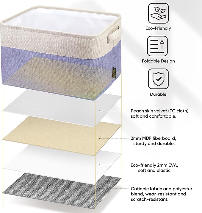 BALEINE 1 Pack Fabric Storage Bins for Shelves, Linen Storage Baskets for Organizing, Decorative Closet Bins for Clothes, Home (Lavender, 15''x11''x9.5'')