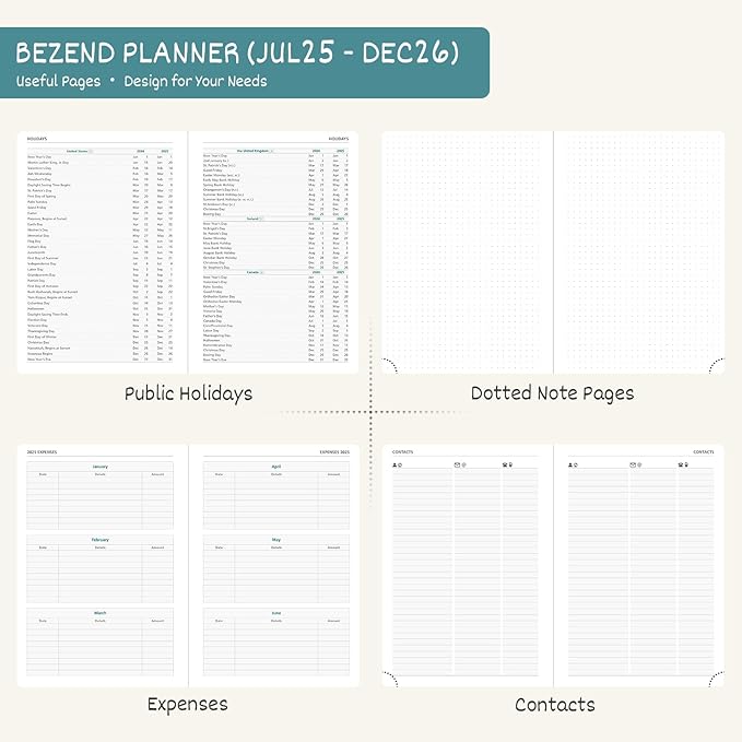 BEZEND Planner 2025-2026 Weekly and Monthly, 5.8" x 8.5" Academic Calendar (Jul 25-Dec 26) Vertical Daily Appointment with Hourly Timeslot & Monthly Tab, PU Leather Hardcover - Black