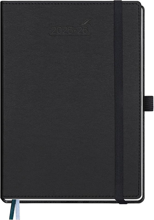 BEZEND Planner 2025-2026 Weekly and Monthly, 5.8" x 8.5" Academic Calendar (Jul 25-Dec 26) Vertical Daily Appointment with Hourly Timeslot & Monthly Tab, PU Leather Hardcover - Black