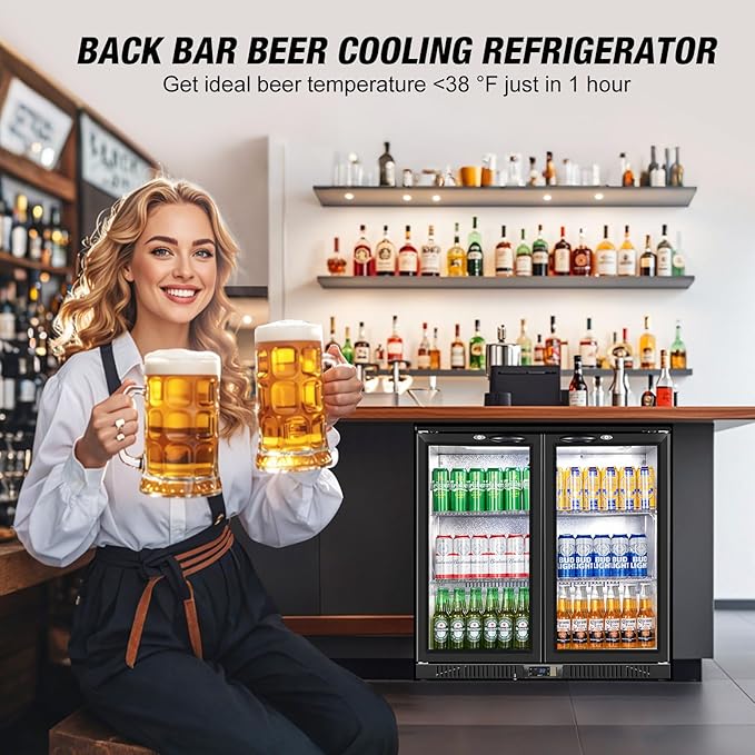 Beverage Refrigerator Under Counter, Back Bar Cooler with 2 Glass Door, Commercial Display Fridge 35.42 Inch Wide 7.4 Cu.Ft, Drink Fridge for Beer Soda Wine, Beverage Cooler for Kitchen Shop Bar